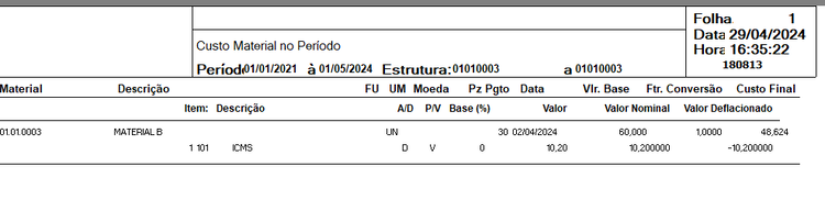 Relatorio lista custo07