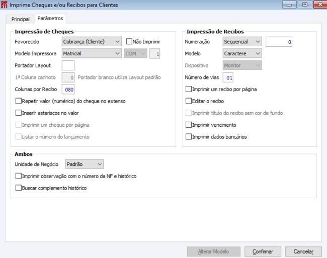 Cheques/Recibos à Clientes