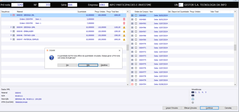 Arquivo:Importacao XML Itens sem Vínculo.png