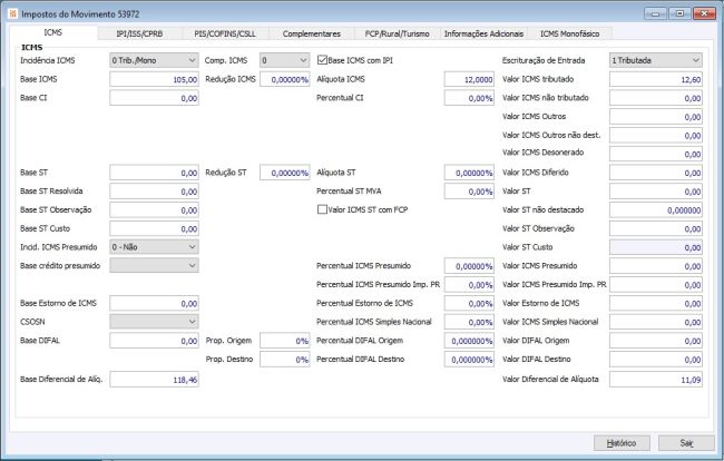Impostos movimento guia ICMS