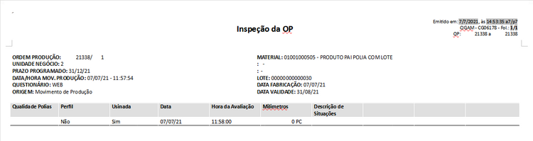 Inspeção da OP/Movimento de Produção