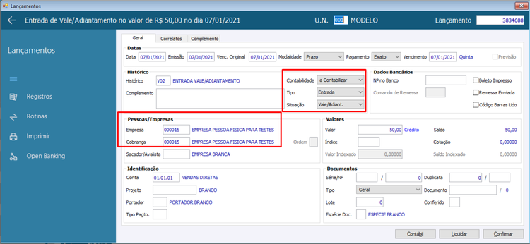 Lançamento_Vale_Adiantamento_Empresa_Cobrança