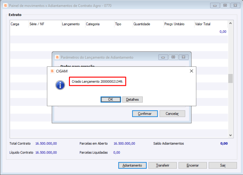 Arquivo:Lancamento de Adiantamento Criado.png