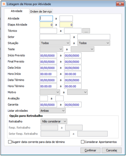 Listagem de Horas de Atividade