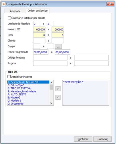 Listagem de Horas de Atividade