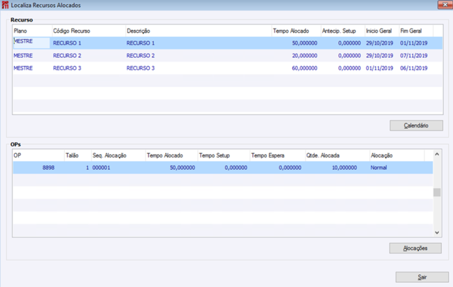 Localiza Recursos Alocados