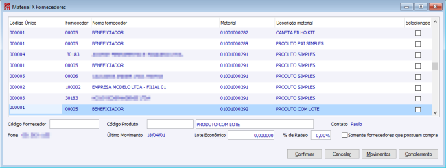 MaterialxFornecedores