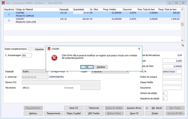 Menu ME Gerenciamento de Documentos Mensagem Nota Entrada