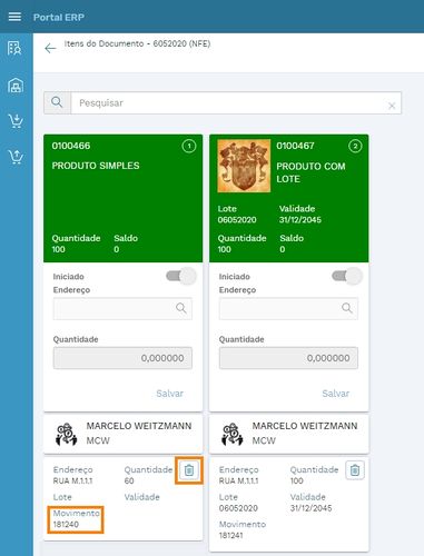 Menu ME Gerenciamento de Documentos Excluir Cards
