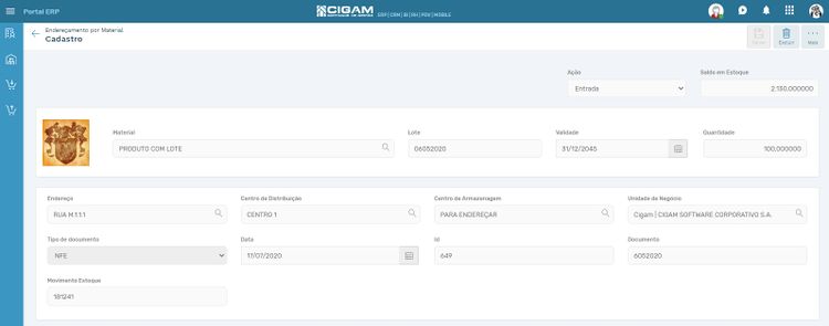 Menu ME Gerenciamento de Documentos Movimento detalhado Endereçamento