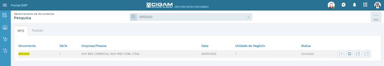 Menu ME Gerenciamento de Documentos NFE Concluída