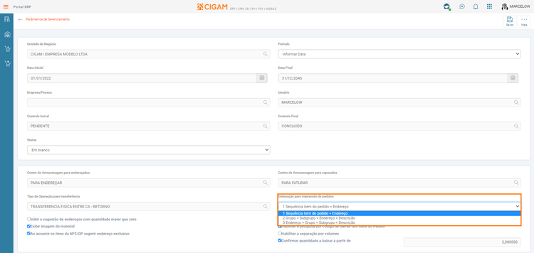 Menu ME Gerenciamento de Documentos Ordenação Impressão