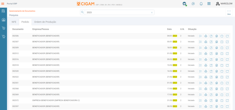 Menu ME Gerenciamento de Documentos Pesquisa Pedidos