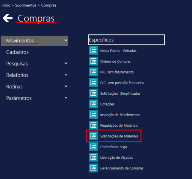 Arquivo:Menu Suprimentos Solicitacao Materiais.png
