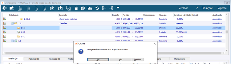 Movimentar Etapas de Projeto