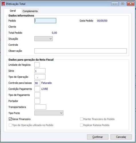 Botão Efetivar Total