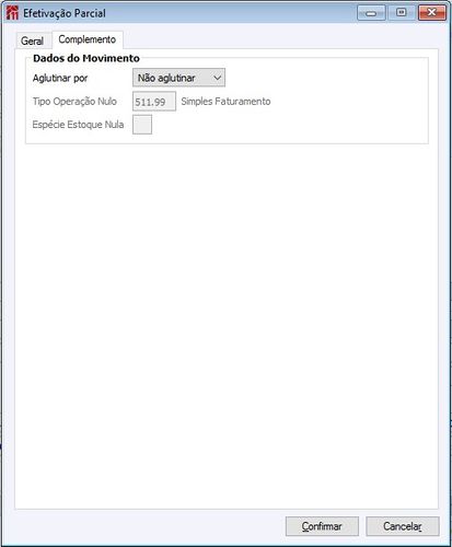 Botão Efetivar Parcial