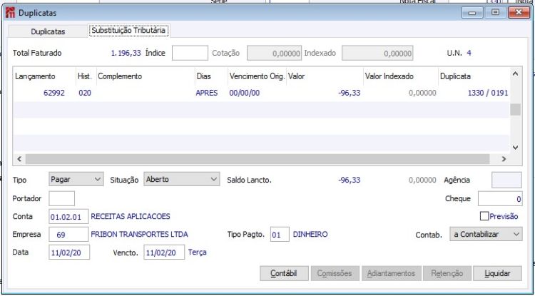 Botão Financeiro Subst.Tributária
