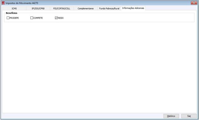 Impostos Movto Informações Adicionais