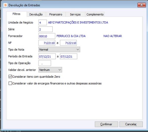 Devolução de Entrada