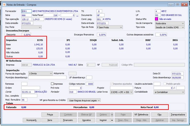 Nota de Crédito ICMS