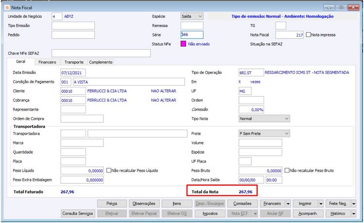 Nota de Ressarcimento ST