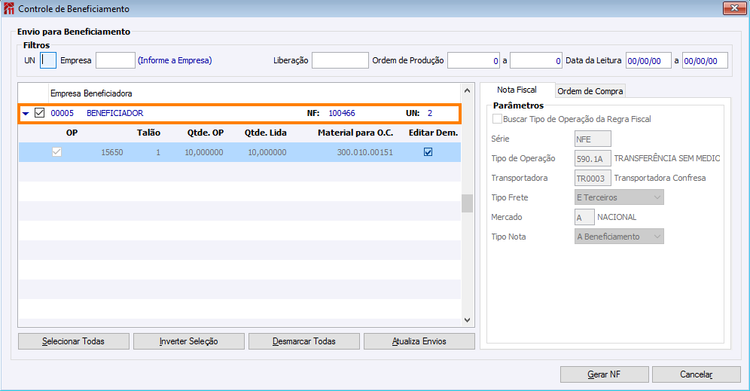 Número Nf de Saída Gerado