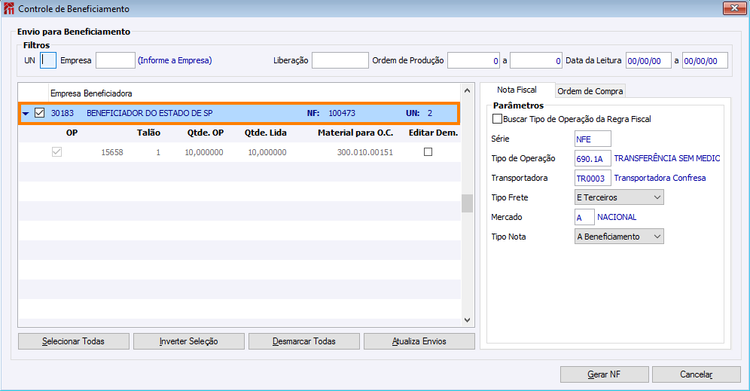Número Nf de Saída Gerado