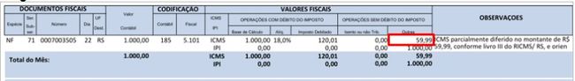 Nota Fiscal com Diferimento Parcial