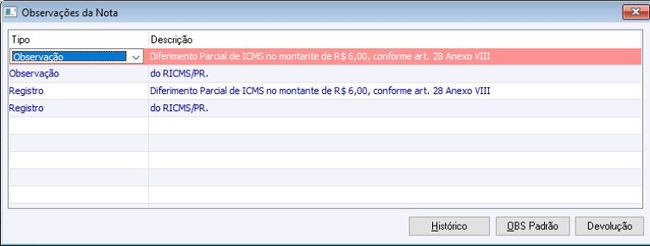 Nota Fiscal com Diferimento Parcial
