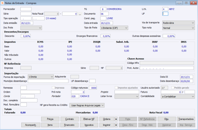 Notas Fiscais - Entradas