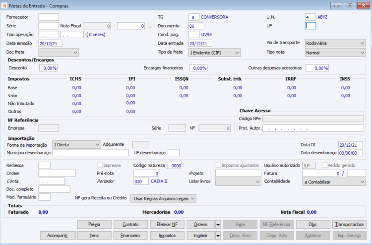 Notas Fiscais - Entradas