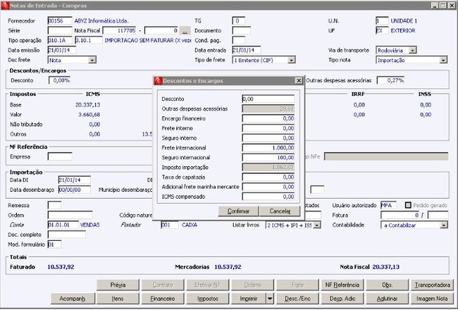 Notas Fiscais de Importação