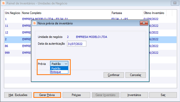 Nova prévia de inventário