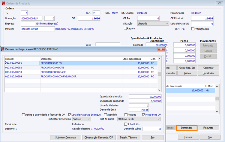 OP criada para envio