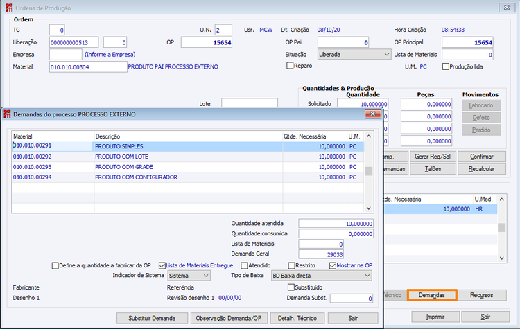 OP criada para envio