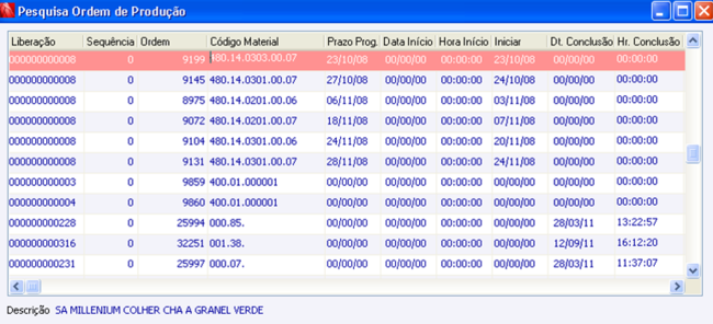 Pesquisa Ordem de Produção