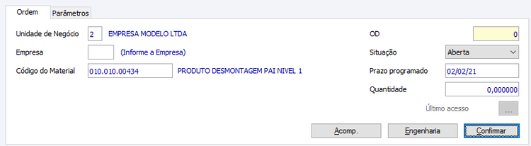 Ordem de desmontagem Aba Ordem