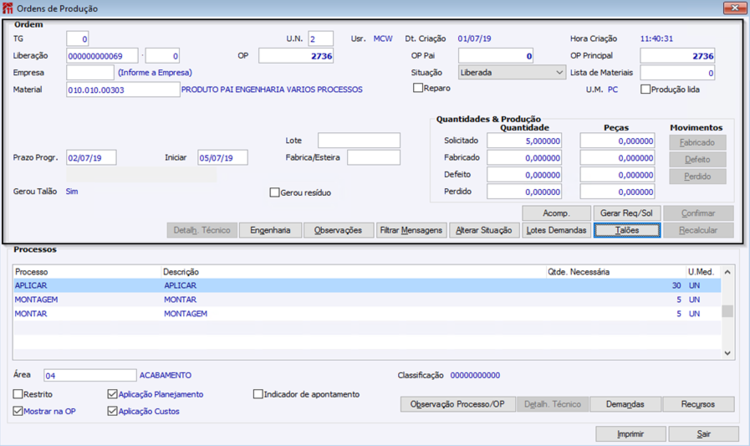 Ordens de Produção