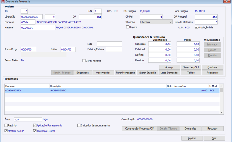 Ordens de Produção