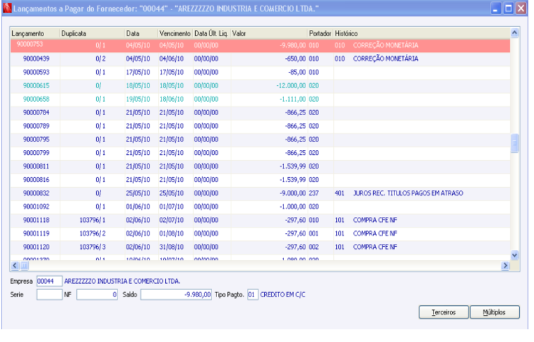 Lançamentos a Pagar