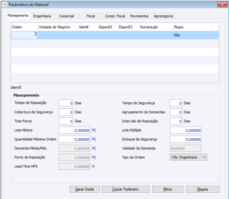 Parâmetros Material