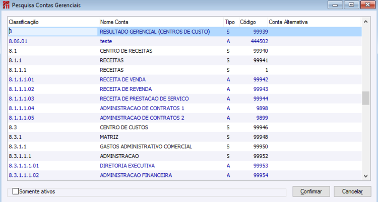Pesquisa Contas Gerenciais