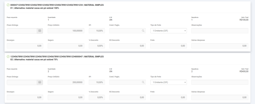 Itens Portal Fornecedor