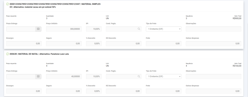 Itens Portal Fornecedor