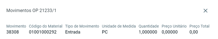 Portal Indústria Movimentos de Produção Estoque