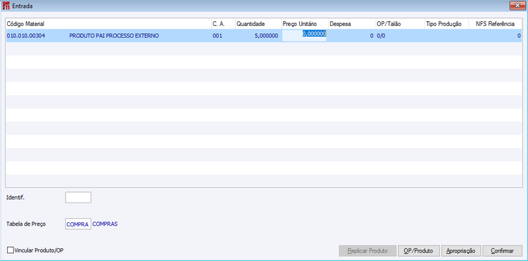Tela de Entrada Sem OP