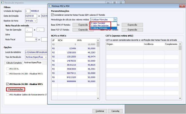 Recalcula Impostos - ICMS/ST Retido e FCP/ST Retido