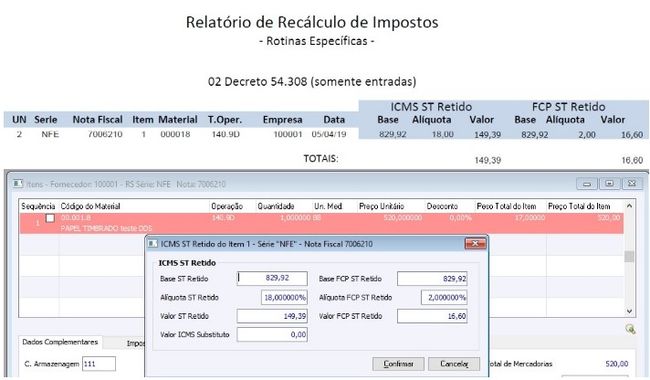 Recalcula Impostos - ICMS/ST Retido e FCP/ST Retido