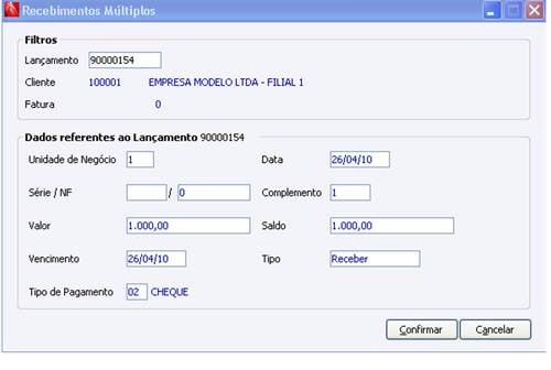 Recebimentos Multiplos